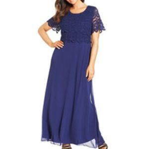 Navy Sequin Lace Sheath Gown